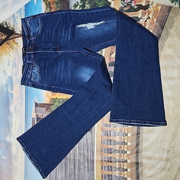 Nina‎ Rossi Distressed High Rise Flare Jeans Size 11 NWT - Picture 1 of 6